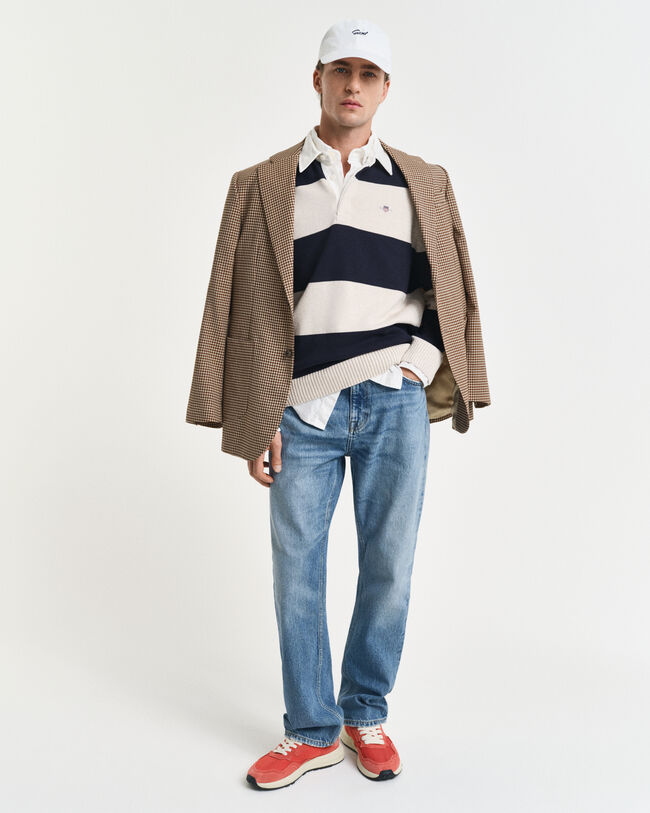 Tværstribet polosweater