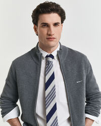 Cardigan af bomuldspiqué med lynlås