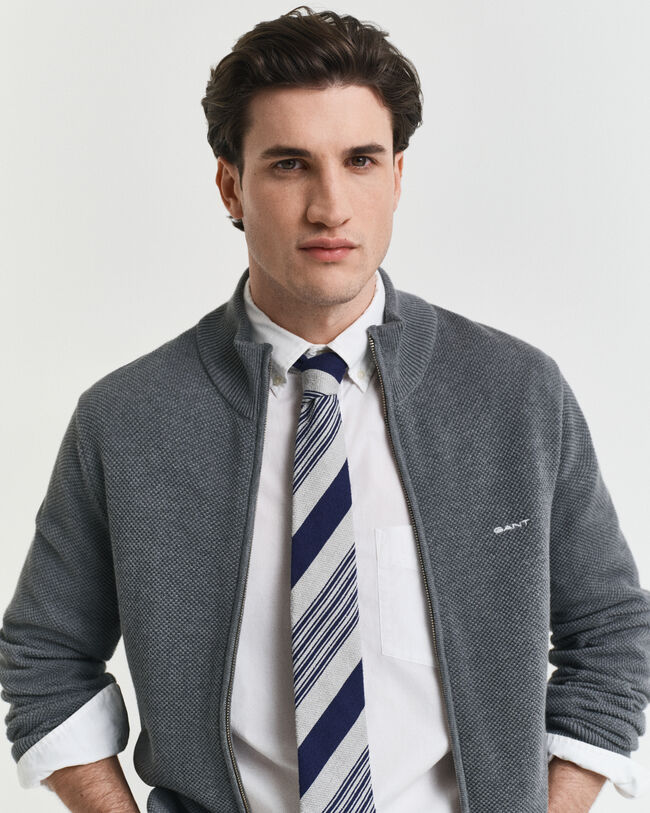 Cardigan af bomuldspiqué med lynlås