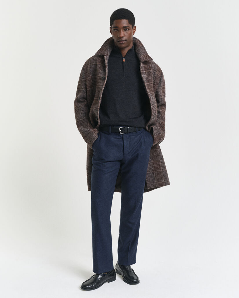 Sweater med halv lynl&aring;s i ekstra fin merinould