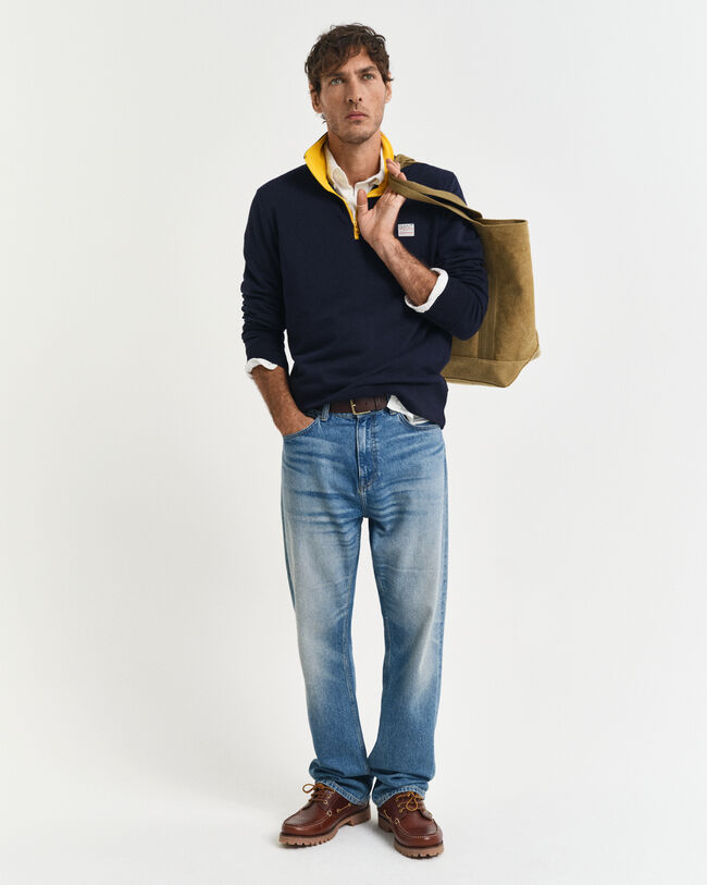 Kontrastfarvet sweatshirt med halv lynlås