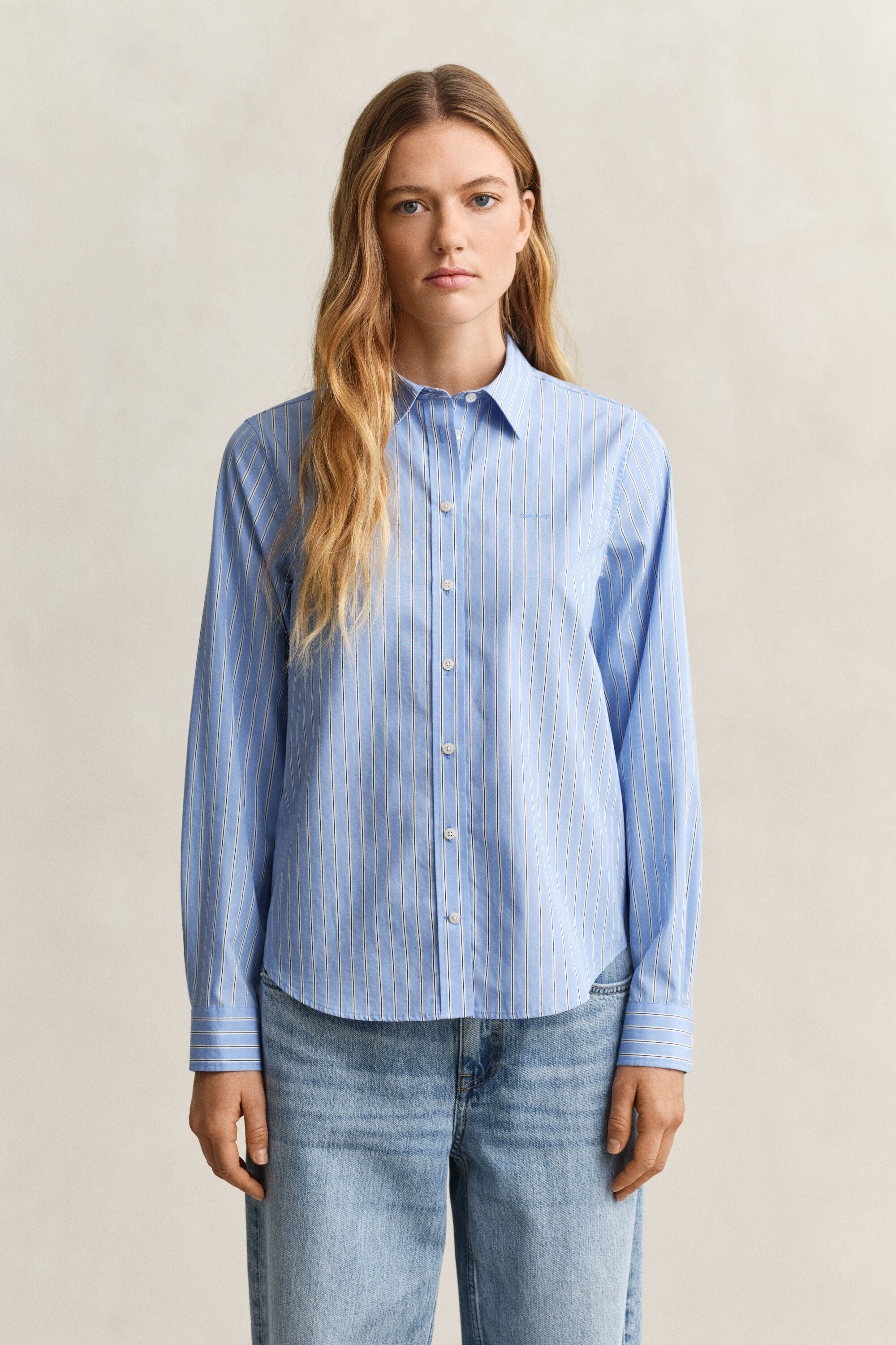 Regular fit klassisk stribet poplin-skjorte