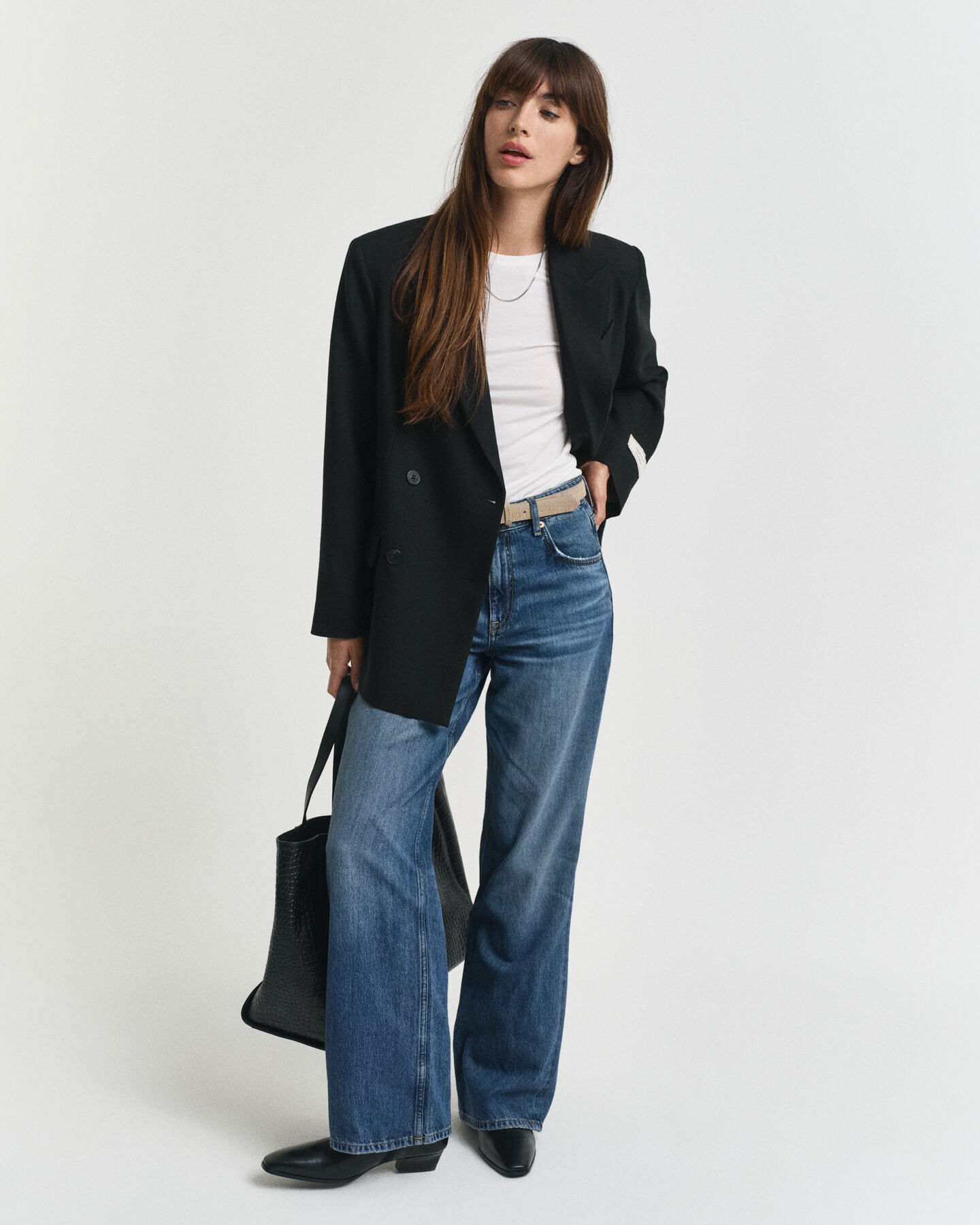 Relaxed fit dobbeltradet hopsack blazer i uldblanding