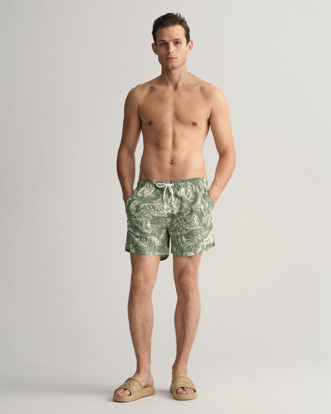 Classic fit badeshorts med Tropical Leaves-tryk