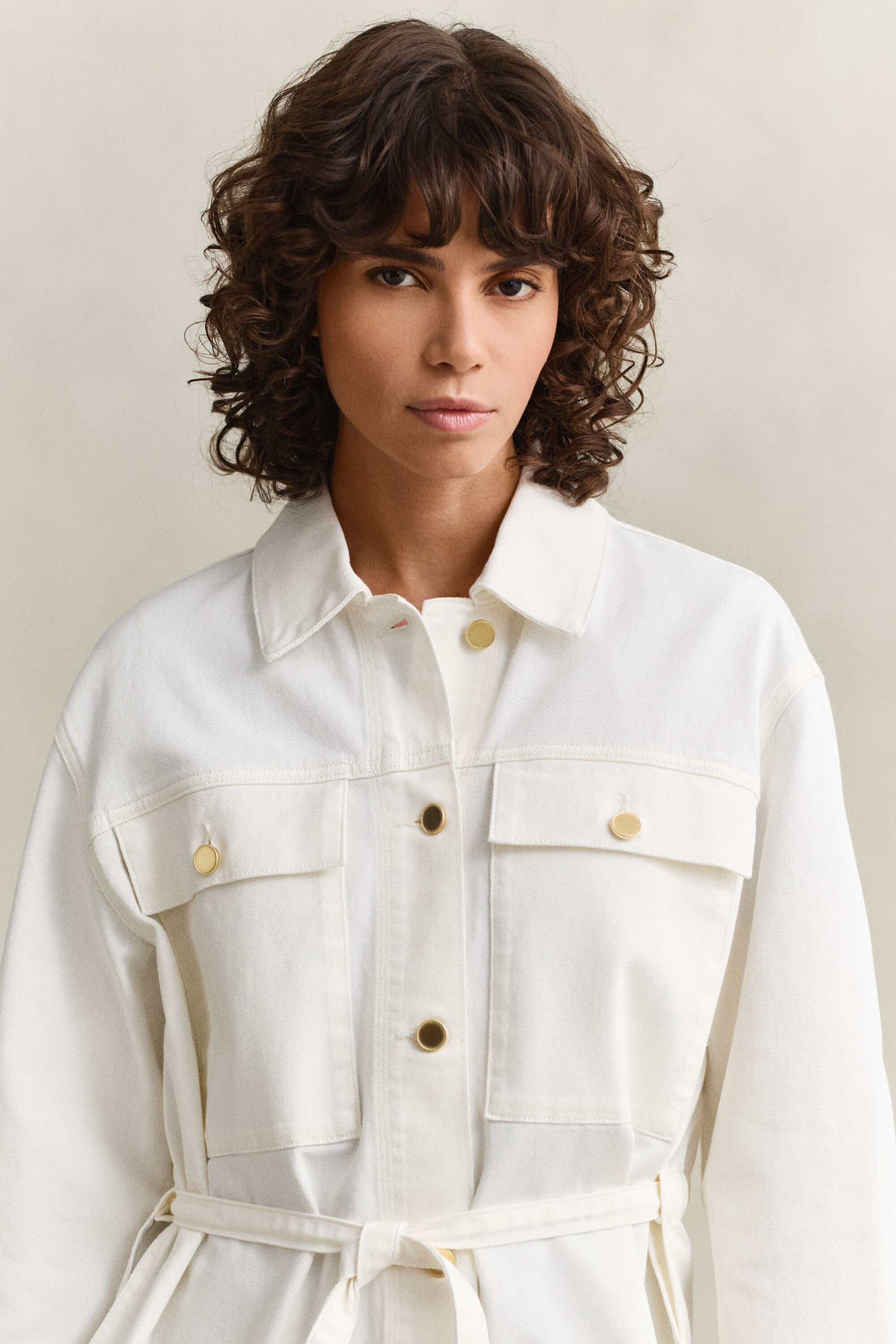 Denim-jakke med bindebånd