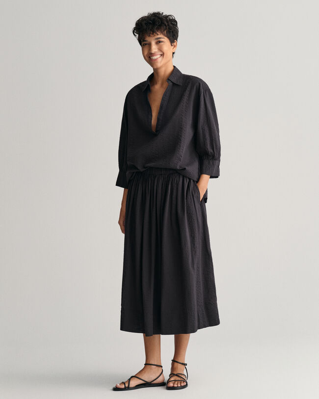 Seersucker-stribet pull-on nederdel