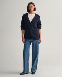 Cardigan med V-hals og lodden tekstur