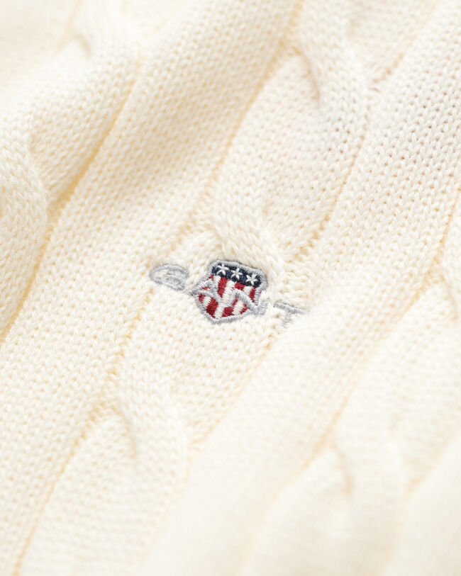 Teens kabelstrikket sweater af bomuld med halv lynlås