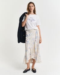 Fl&aelig;set sl&aring;-om nederdel med blomstertryk