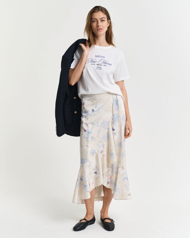 Fl&aelig;set sl&aring;-om nederdel med blomstertryk