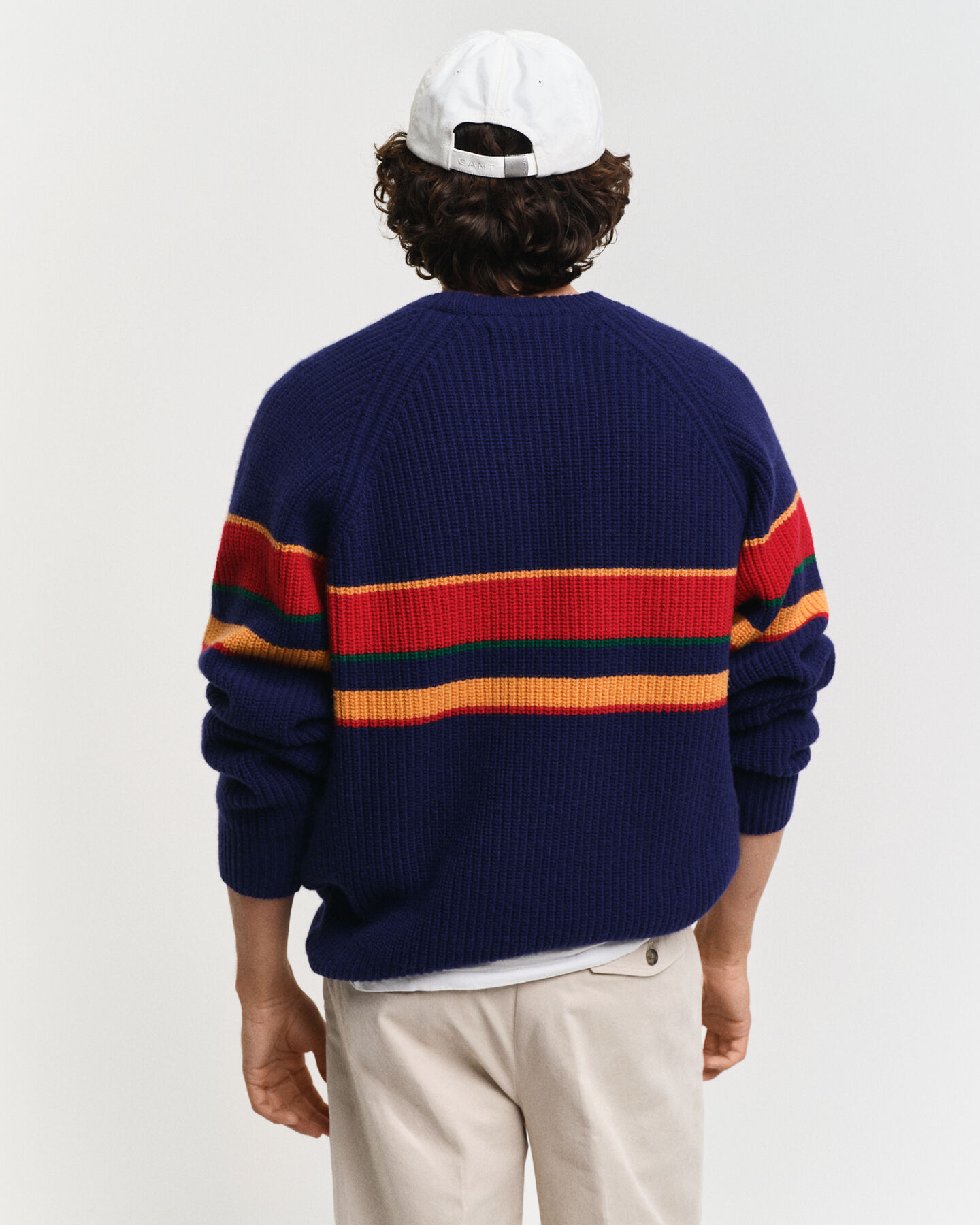 Stribet crewneck sweater med raglanærmer