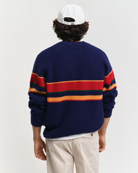 Stribet crewneck sweater med raglanærmer