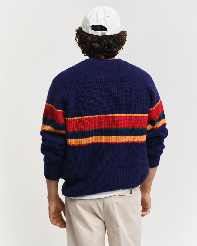 Stribet crewneck sweater med raglanærmer