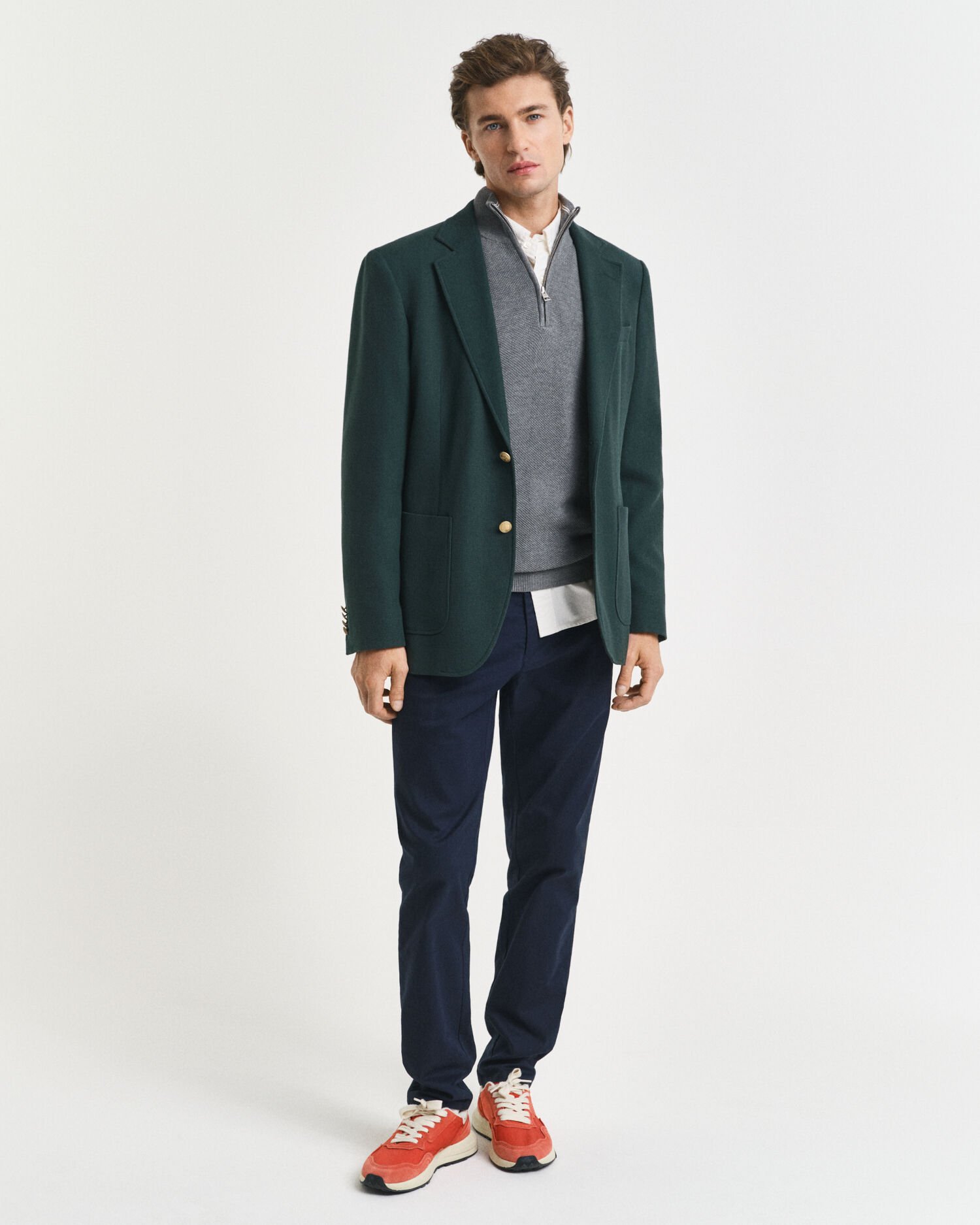 Bomuldspiqué sweater med halv lynlås