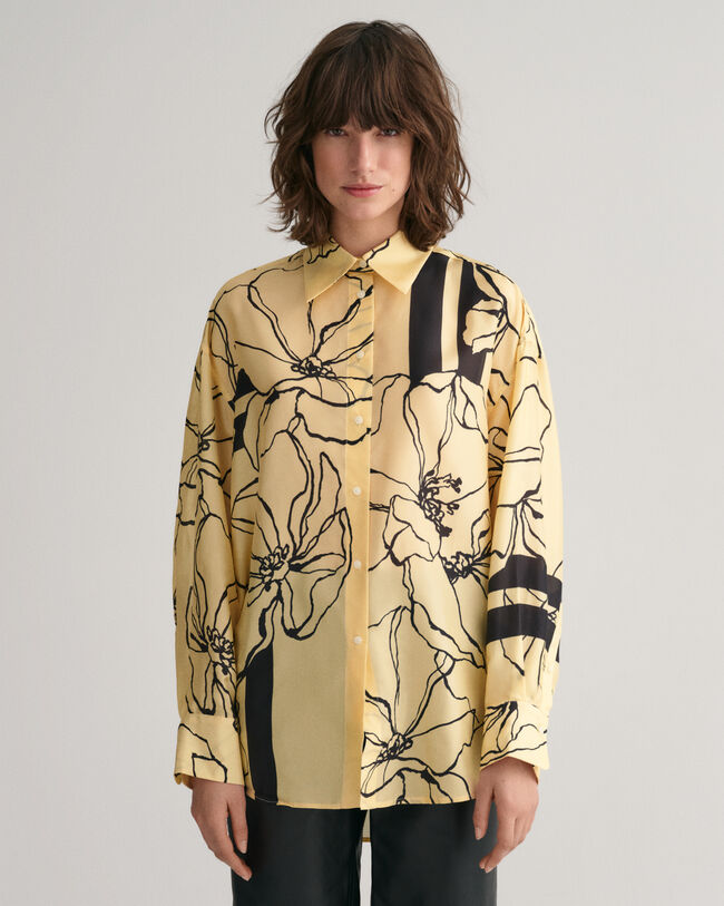 Oversized silkeskjorte med Line Drawing