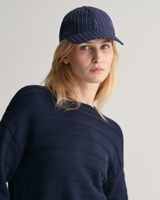 Tonal stribet crewneck sweater i bomuld