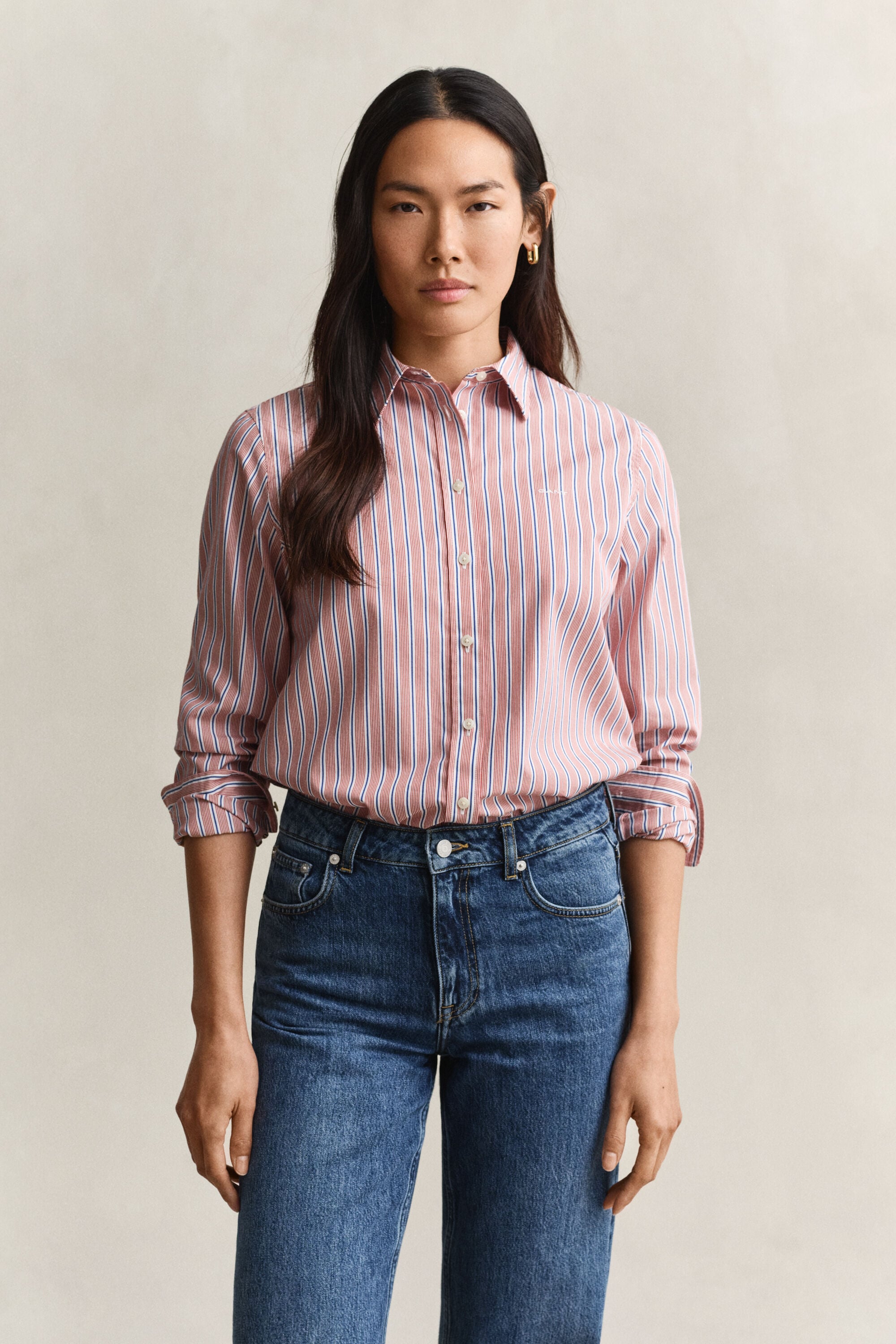 Regular fit stribet klassisk poplin-skjorte