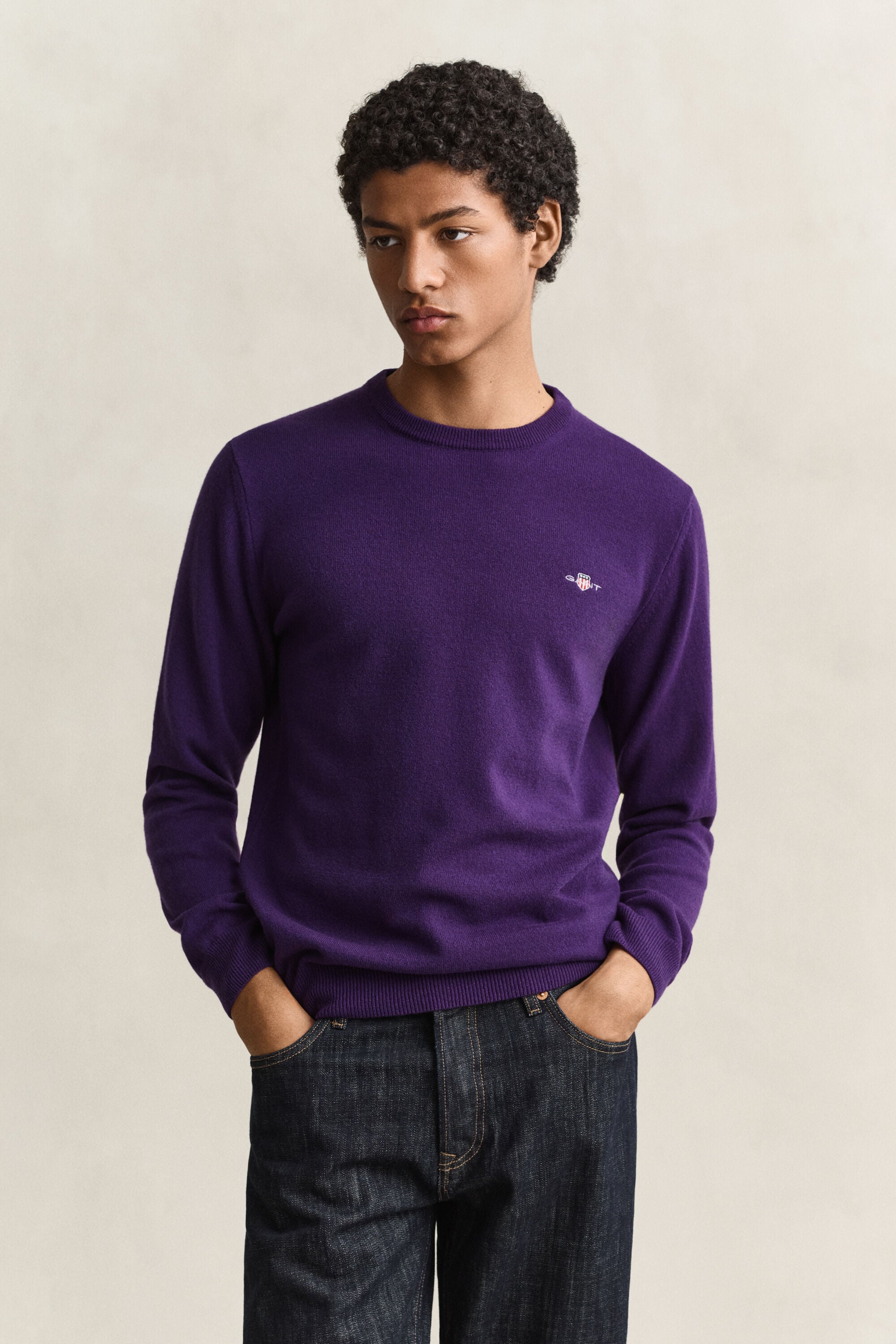 Crewneck sweater i lammeuld