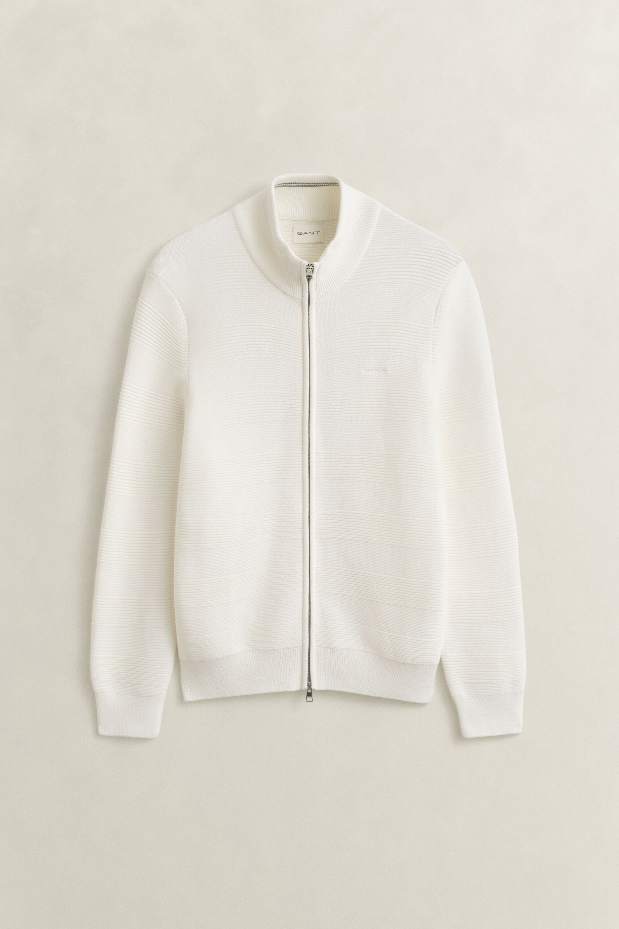 Tekstureret cardigan af bomuld med lynlås