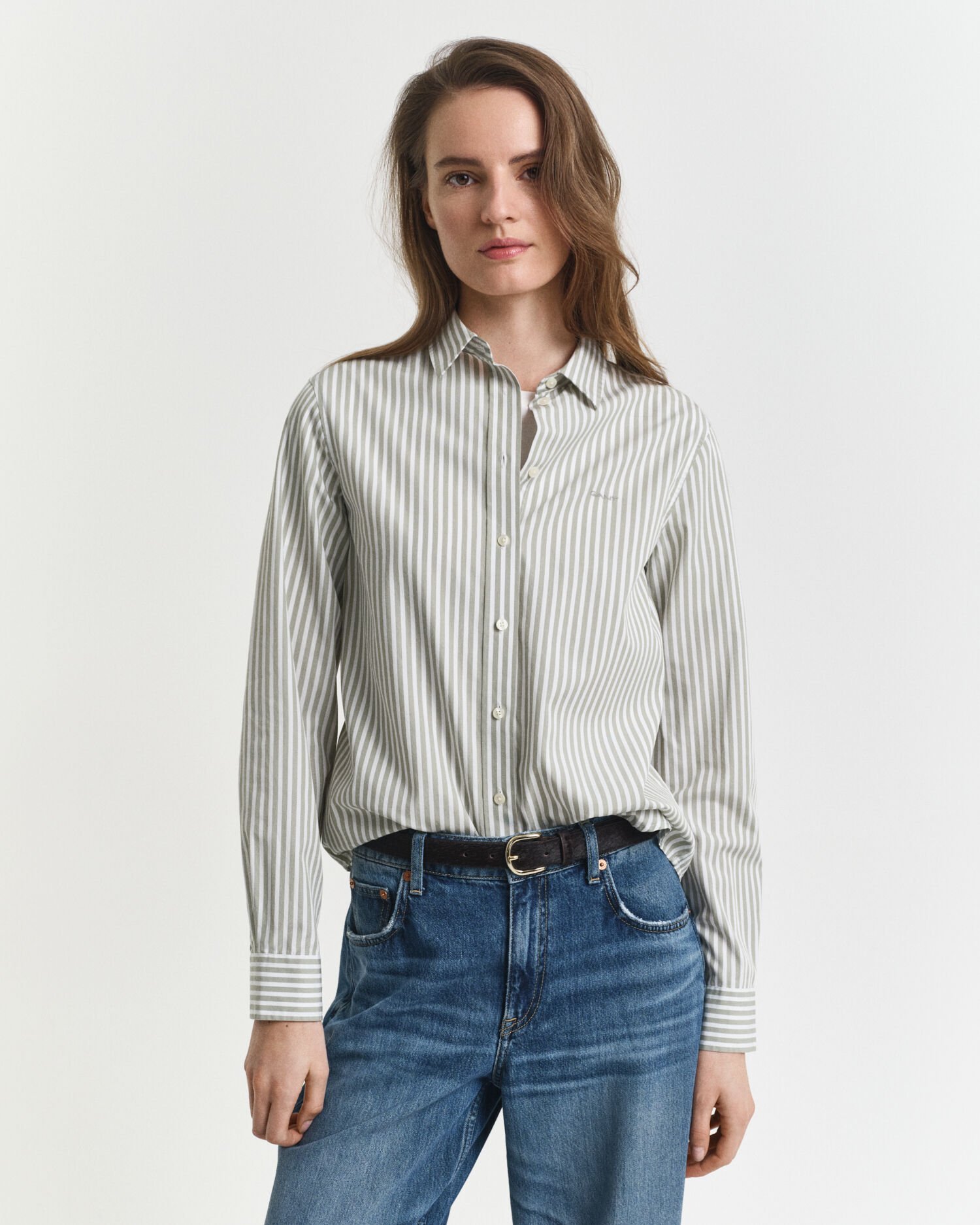 Regular fit klassisk stribet poplin-skjorte