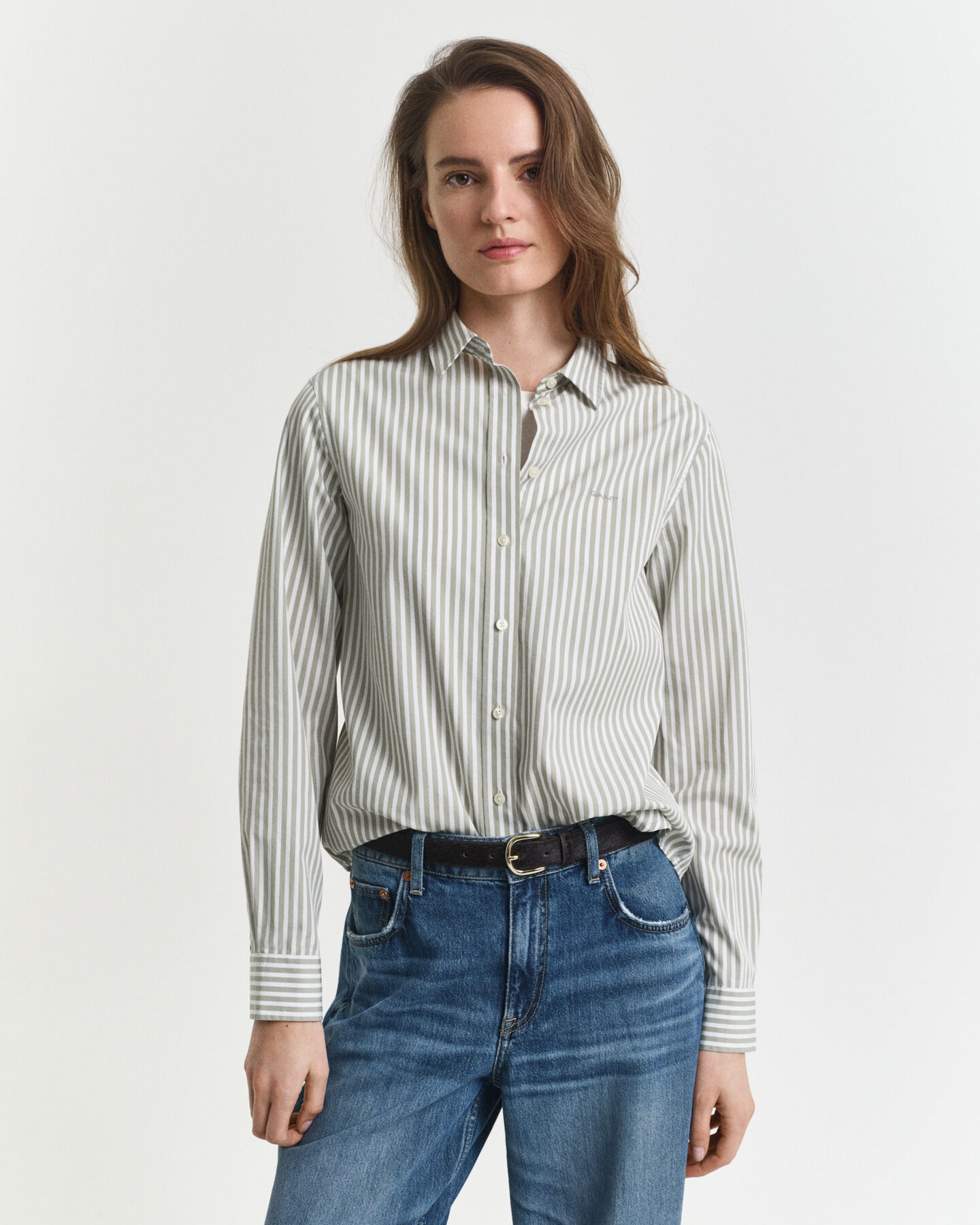 Regular fit klassisk stribet poplin-skjorte