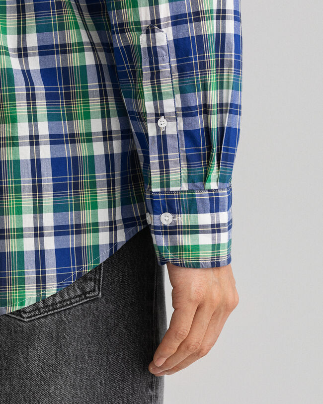 Regular fit vasket poplin skjorte med tern