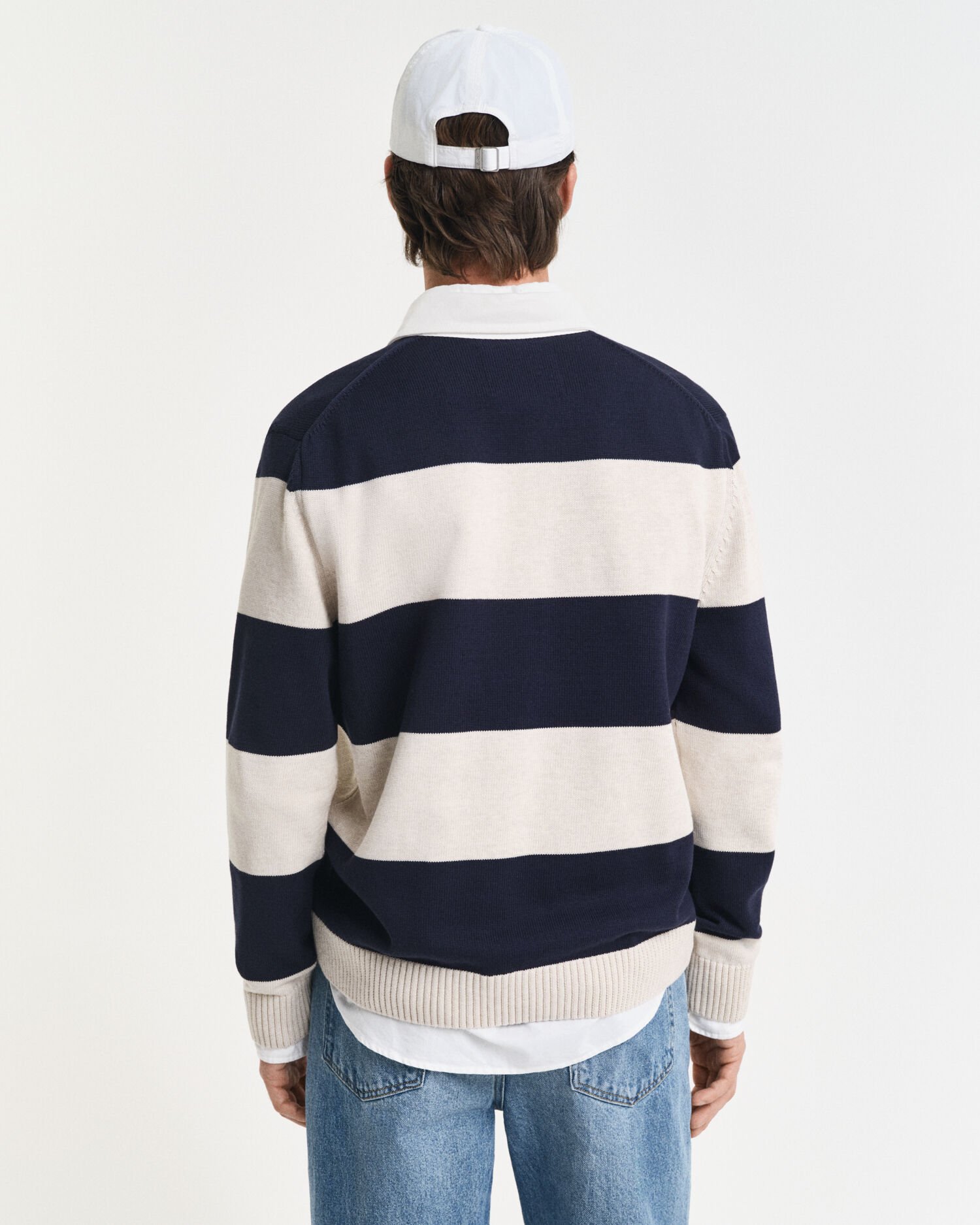 Tværstribet polosweater