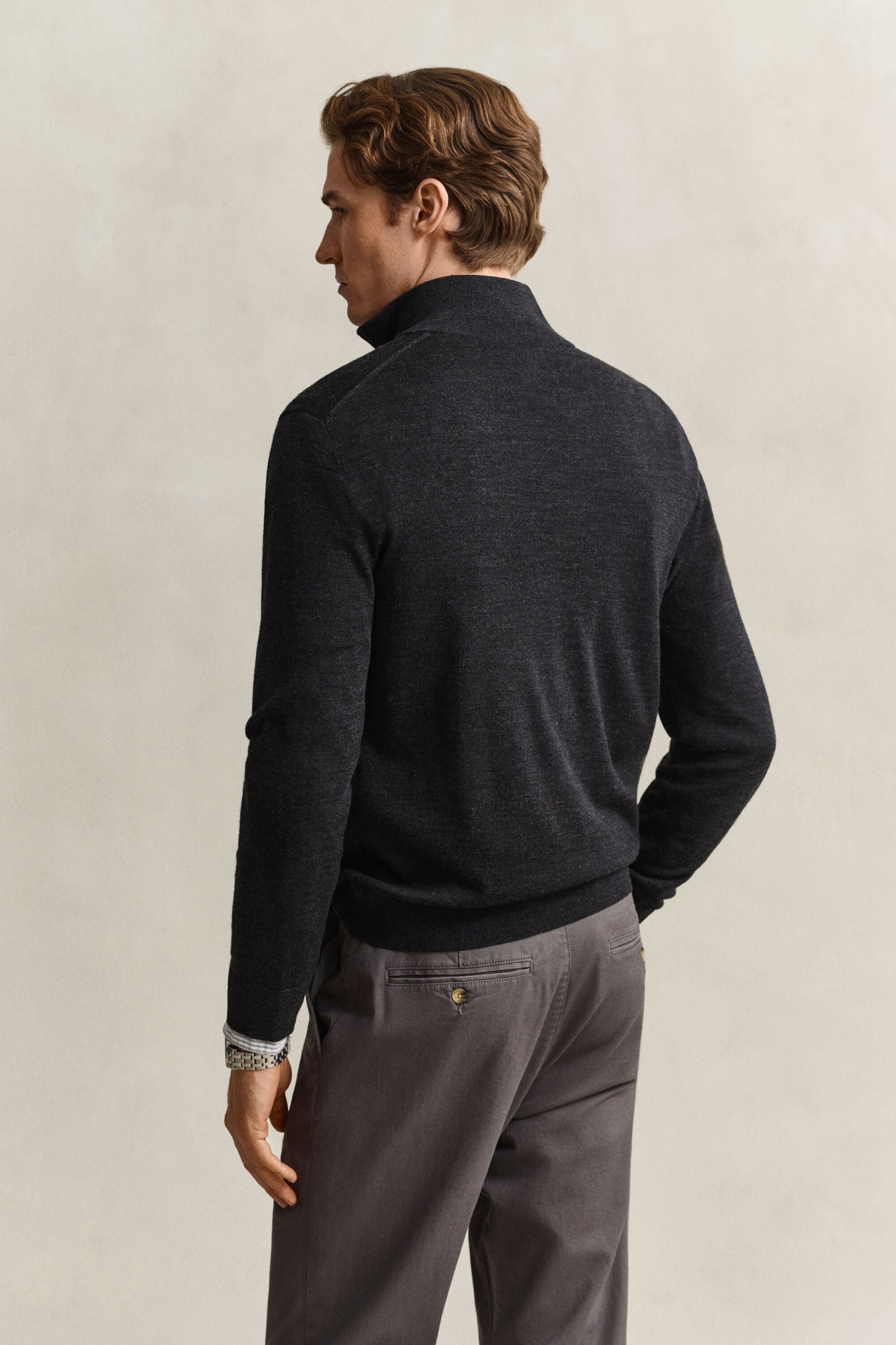Sweater i merinould med halv lynlås