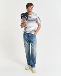 Stribet T-shirt af bomuld og h&oslash;r