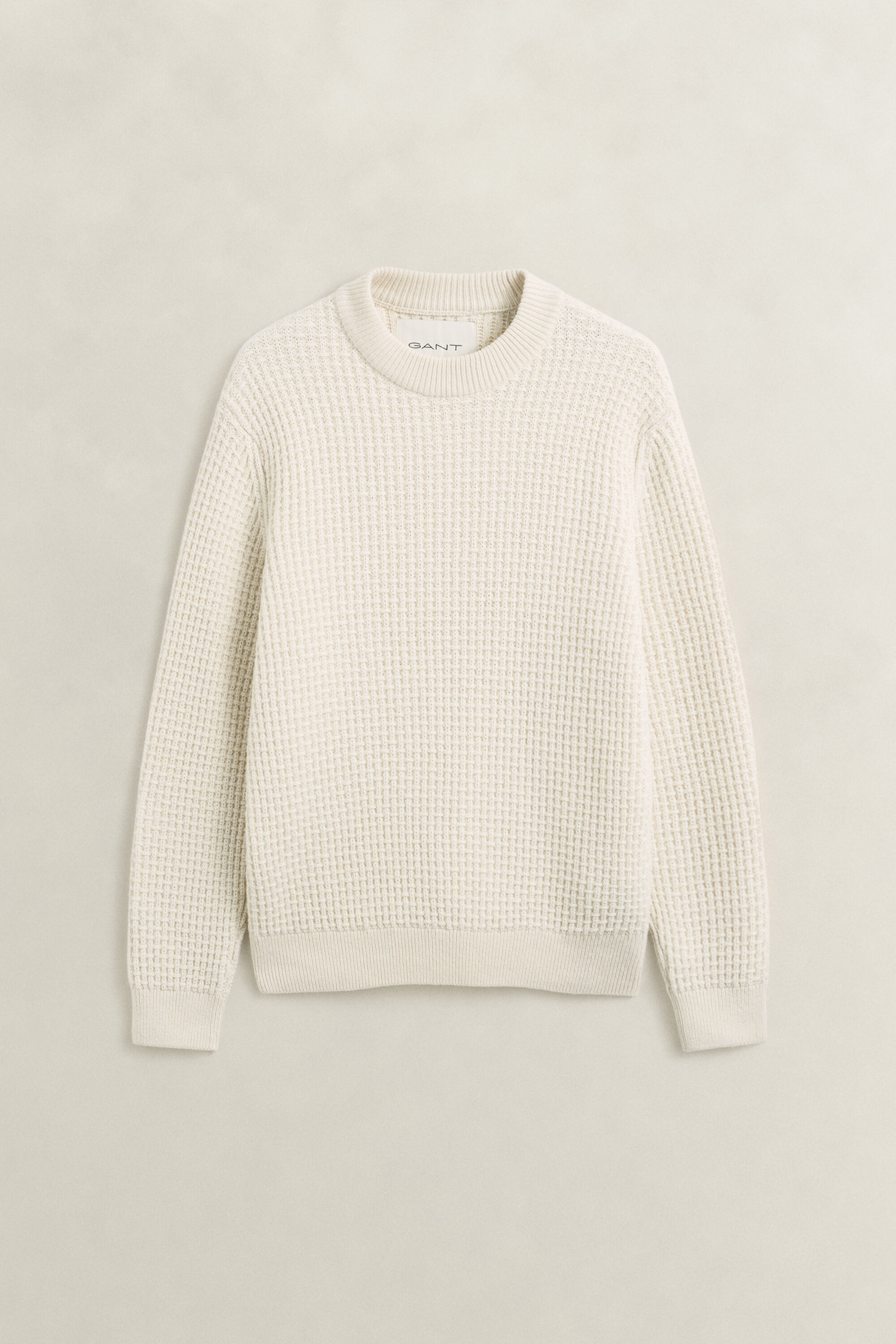 Tekstureret sweater i bomuld og uld med mock-neck