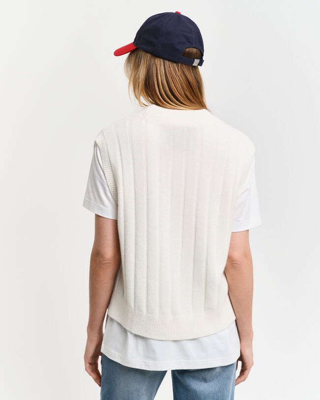 Sweater-vest i uld med bred ribstrik og V-hals