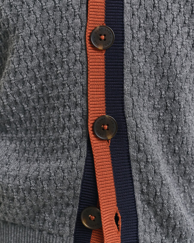 Tekstureret kontrastfarvet cardigan af bomuld