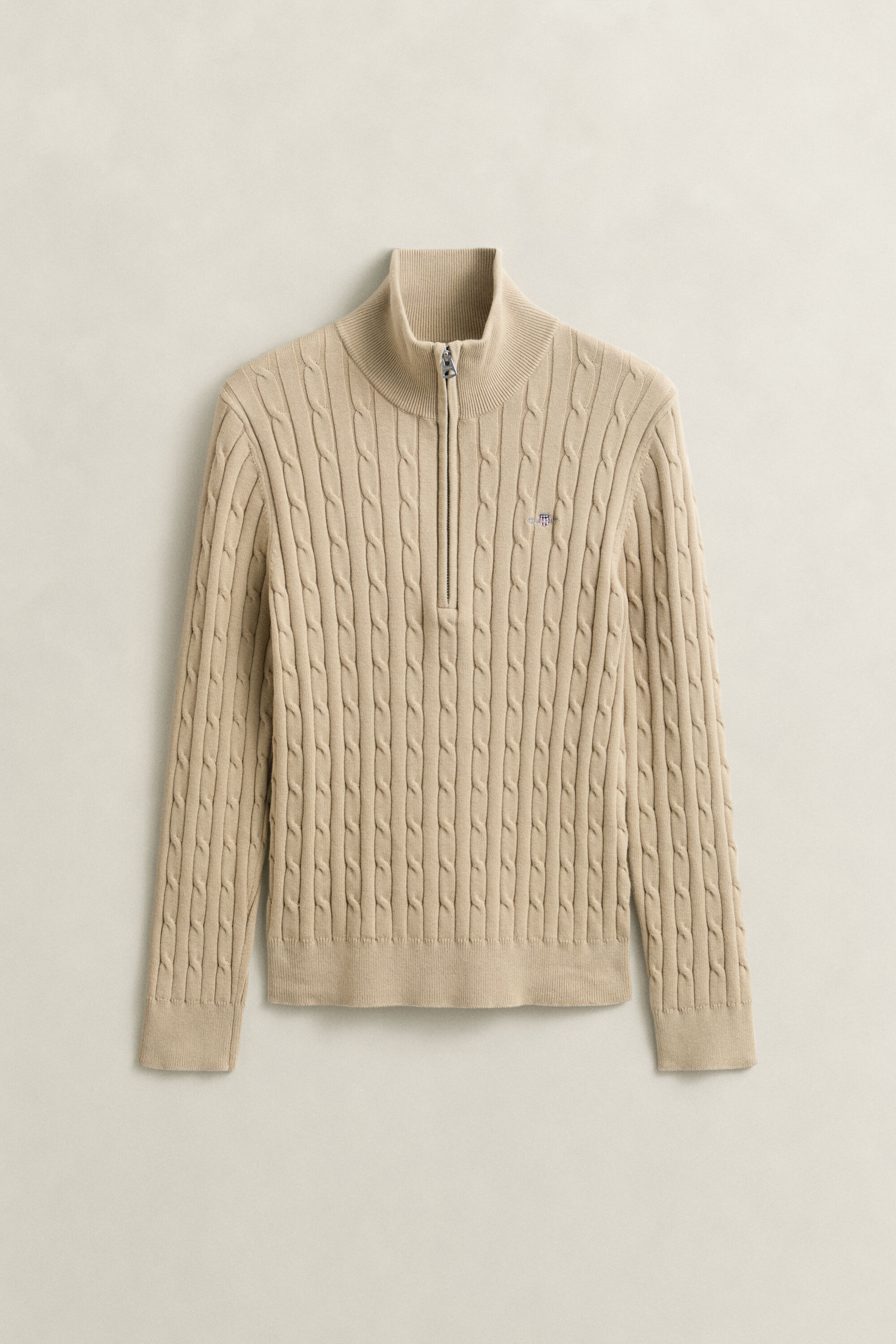 Kabelstrikket sweater med halv lynlås