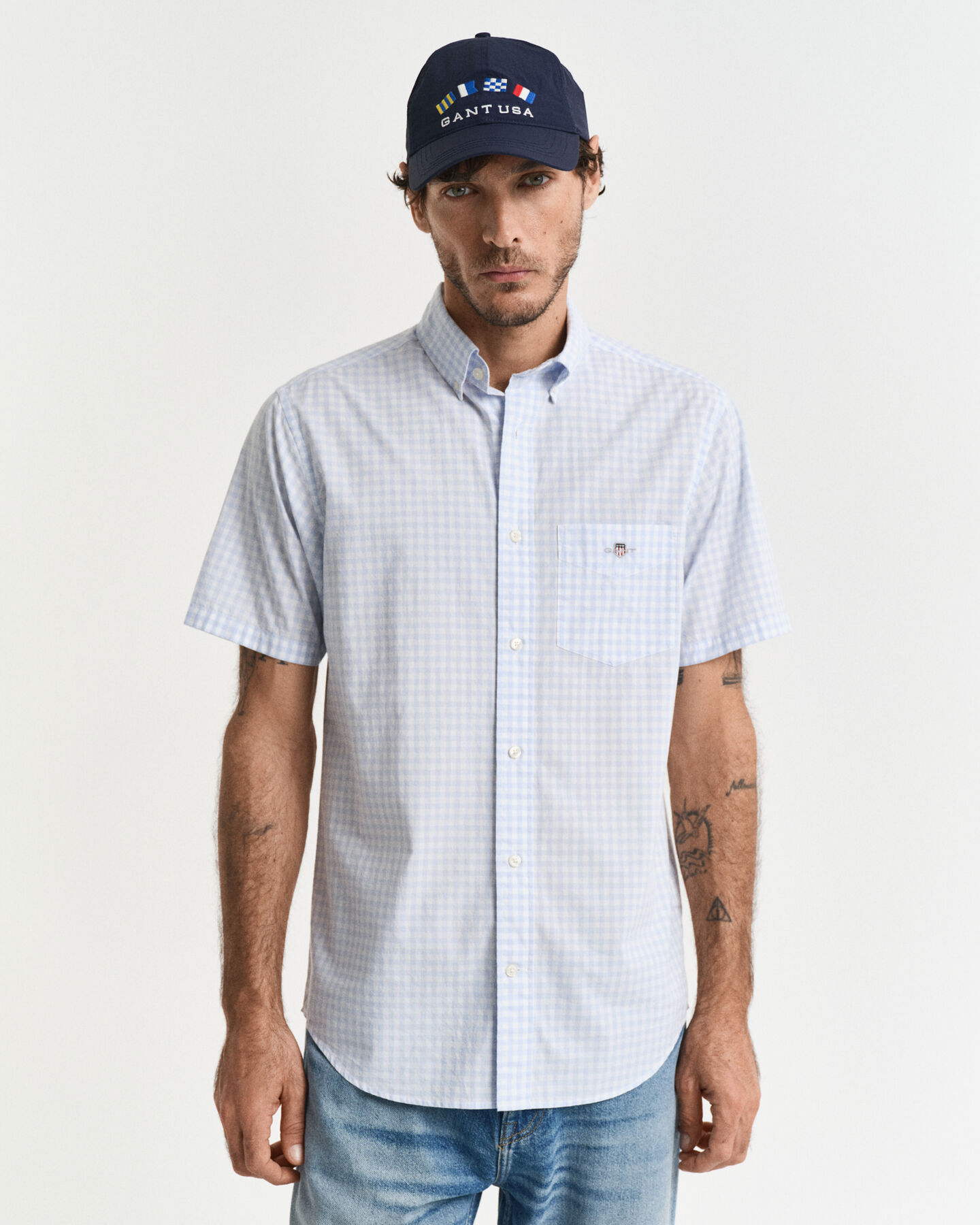 Regular fit klassisk gingham poplin-skjorte med korte ærmer