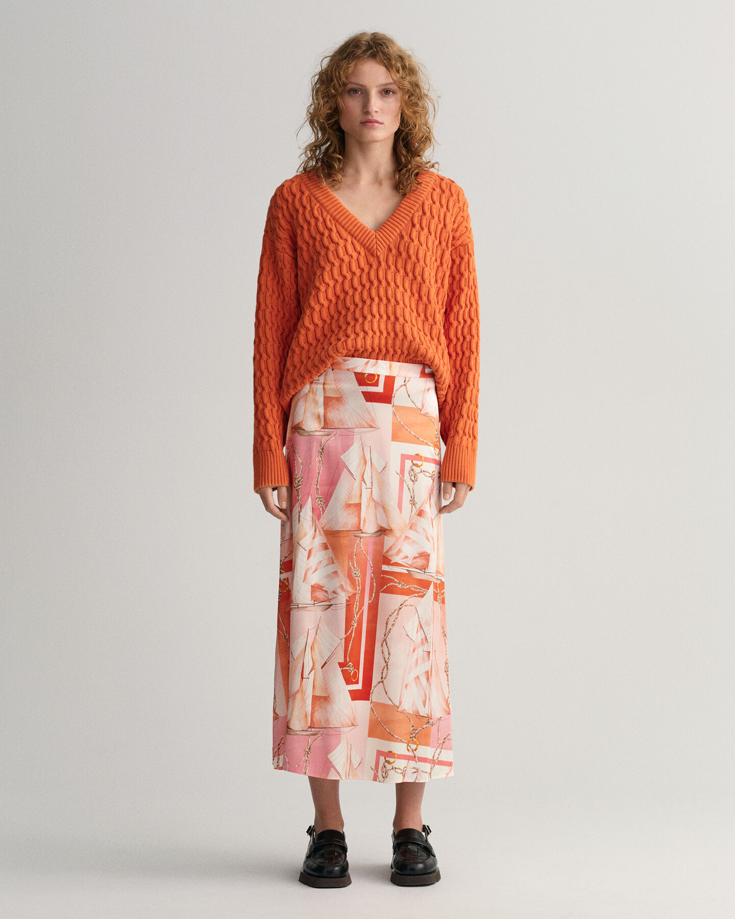 Maxi nederdel af silke med Sailing-tryk