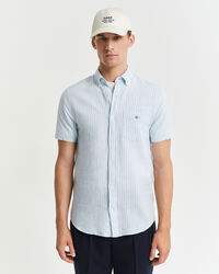 Regular fit stribet skjorte af hør og bomuld med korte ærmer