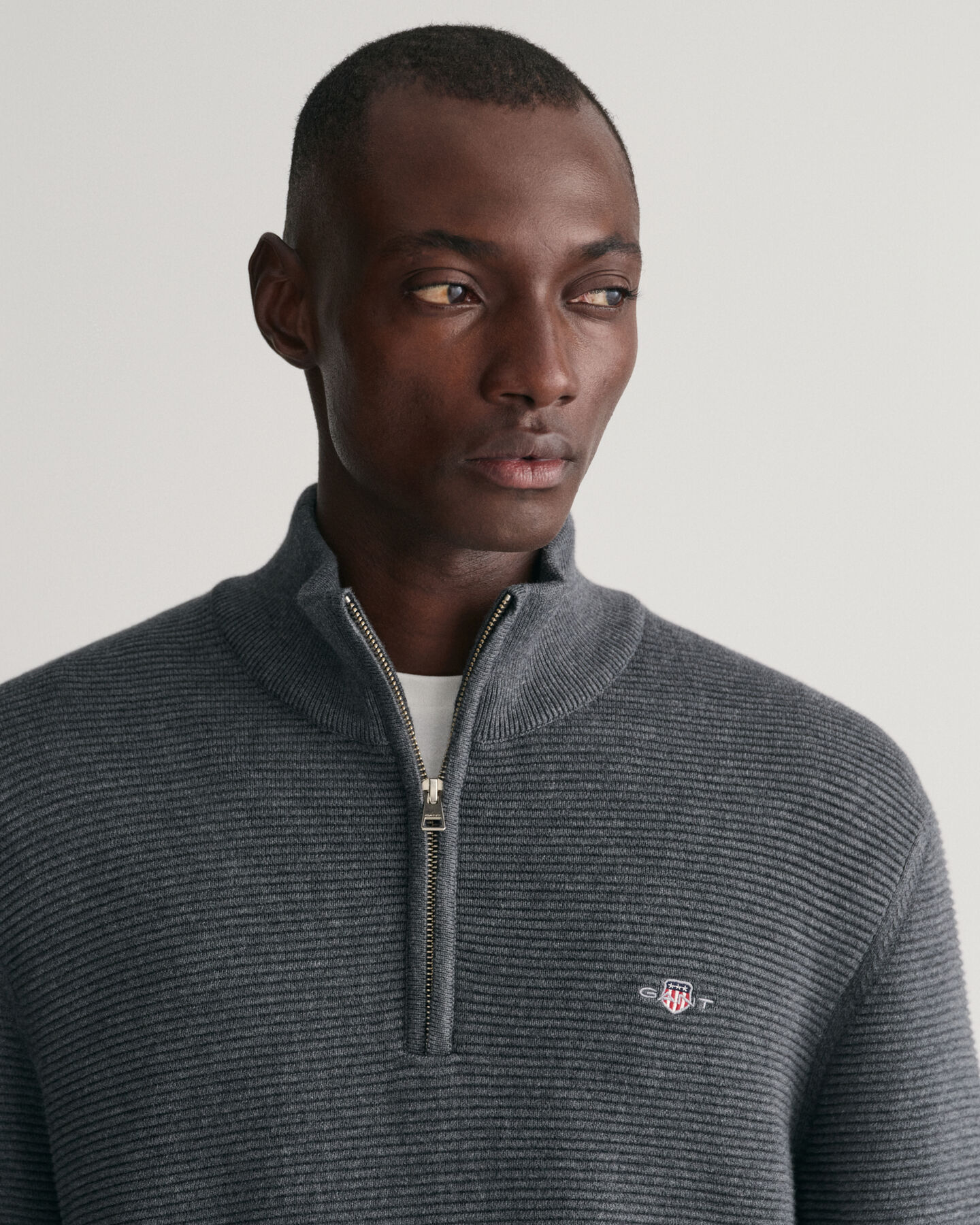 Tekstureret sweater af bomuld med halv lynl&aring;s