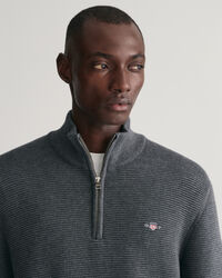 Tekstureret sweater af bomuld med halv lynl&aring;s