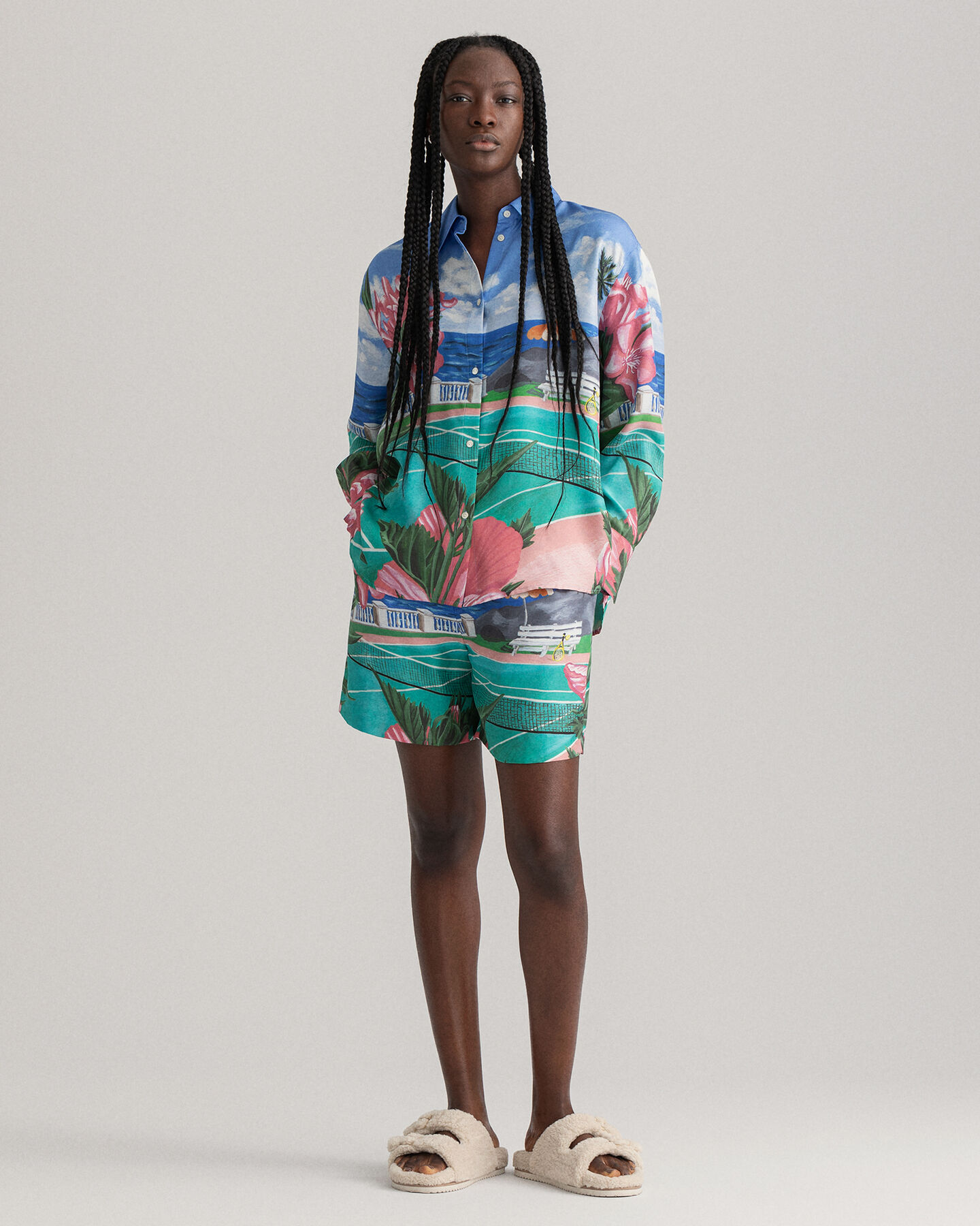 Silkeskjorte med Scenery-tryk