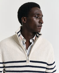 Stribet sweater i nopret bomuld med halv lynl&aring;s