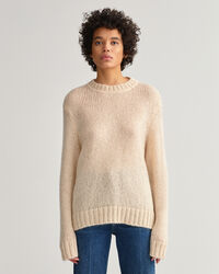 Mohair ensfarvet sweater med crewneck