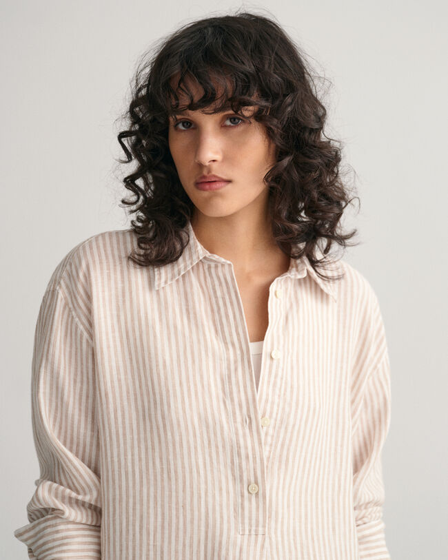 Stribet skjortekjole af hør