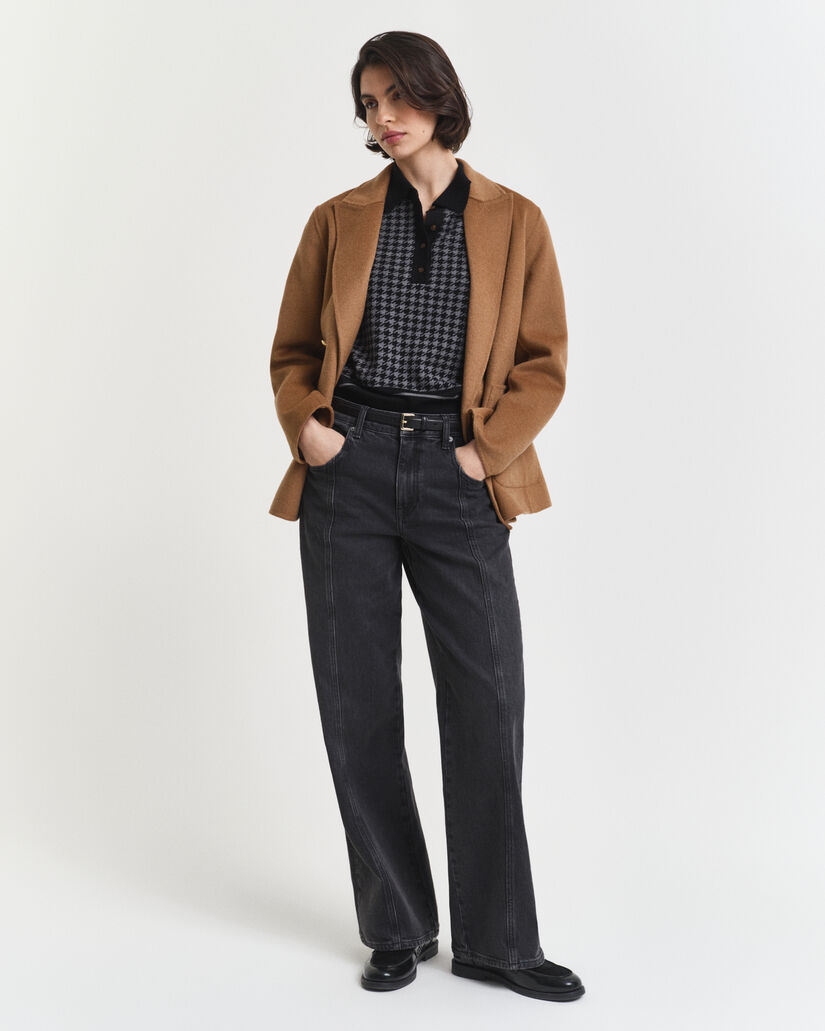 Polo sweater i houndstooth jacquard