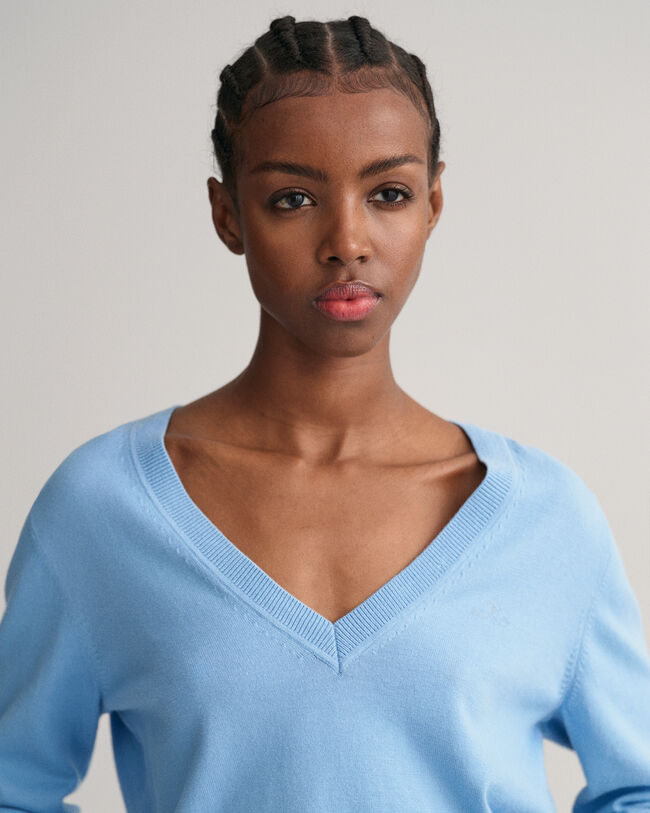 Sweater i let bomuld med V-hals