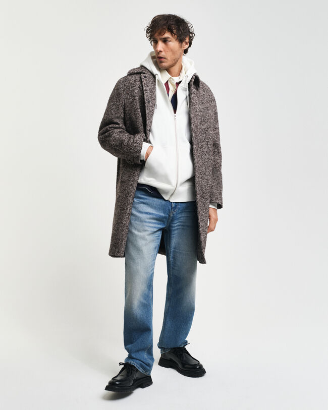 Præget hættetrøje med lynlås