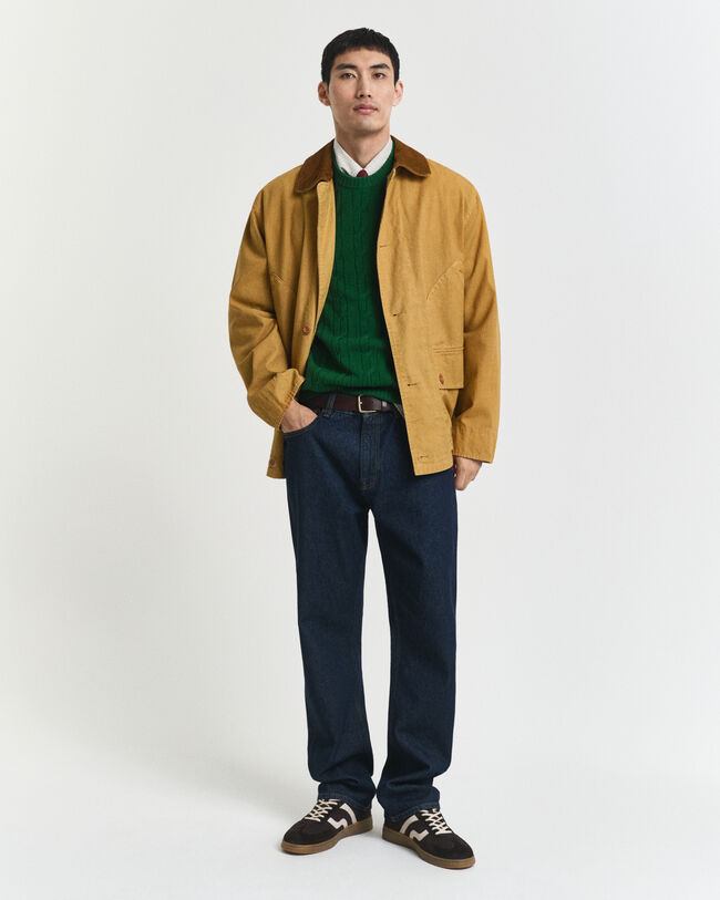 Crewneck sweater af lammeuld med kabelstrik