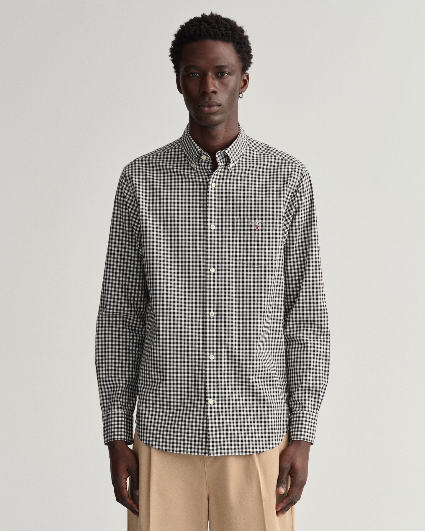 Regular fit gingham t&aelig;tv&aelig;vet skjorte