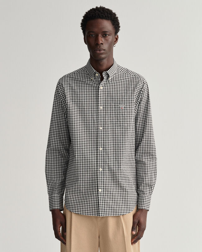 Regular fit gingham t&aelig;tv&aelig;vet skjorte