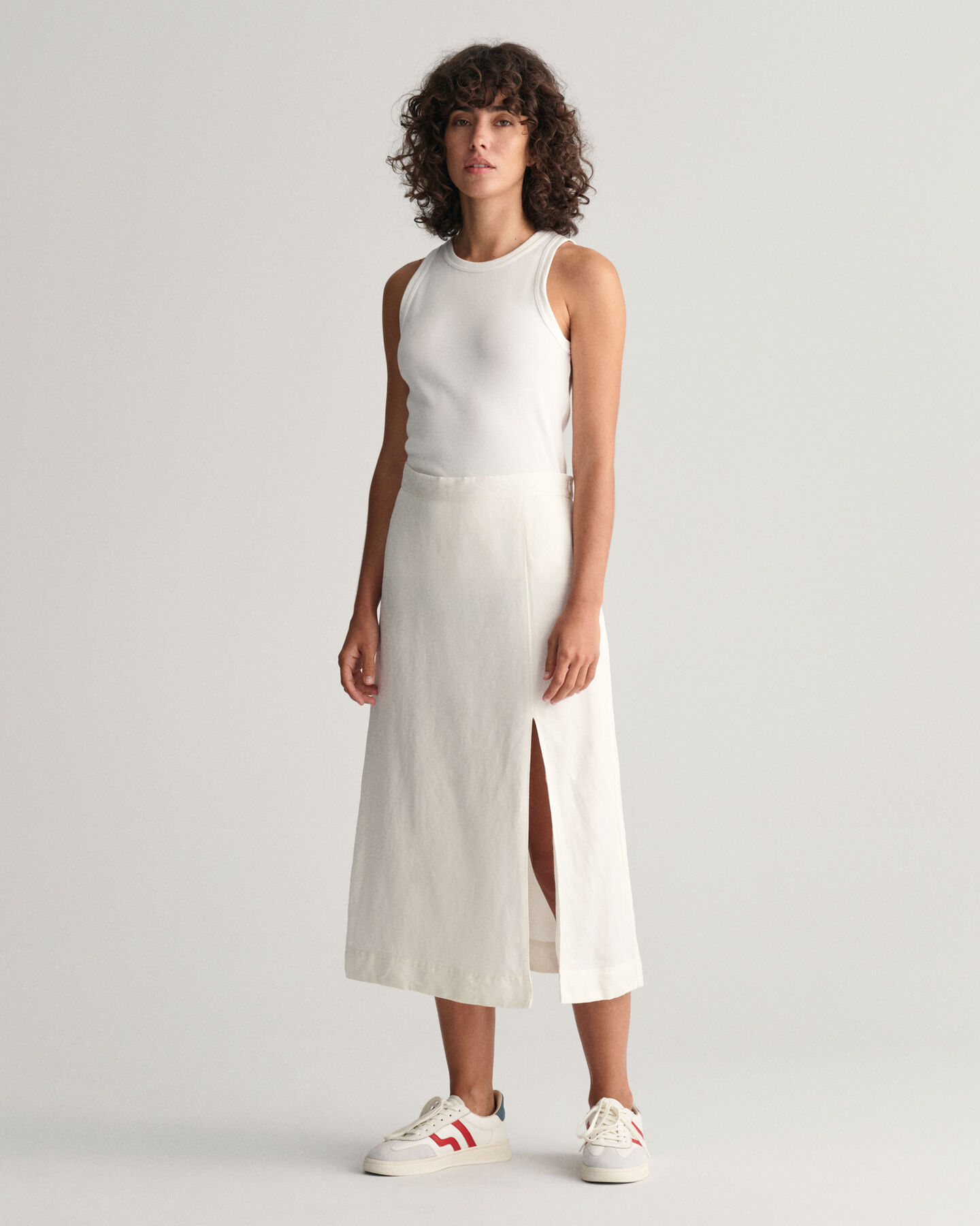 Midi-nederdel i hørblanding