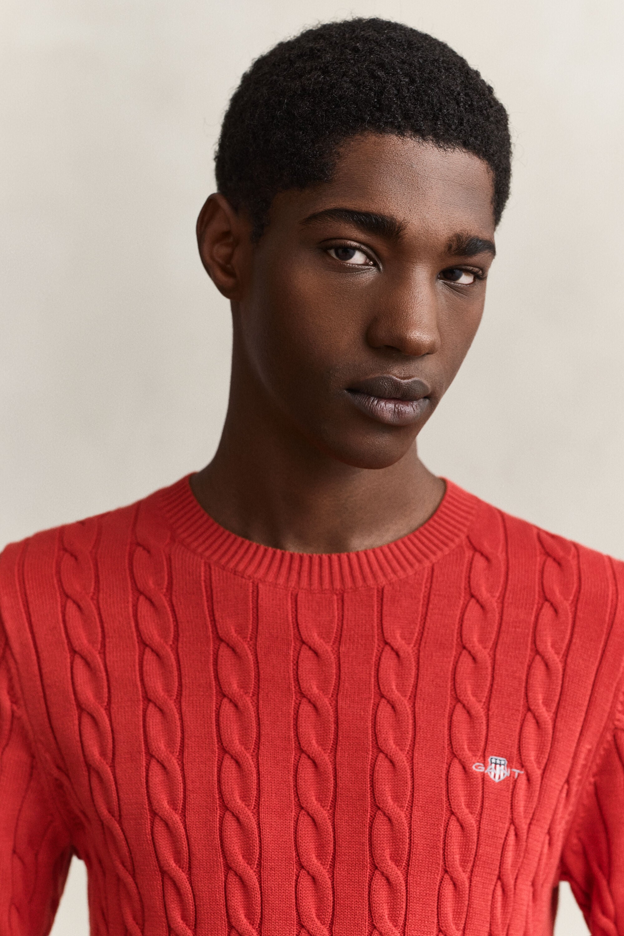 Crewneck sweater af bomuld med kabelstrik